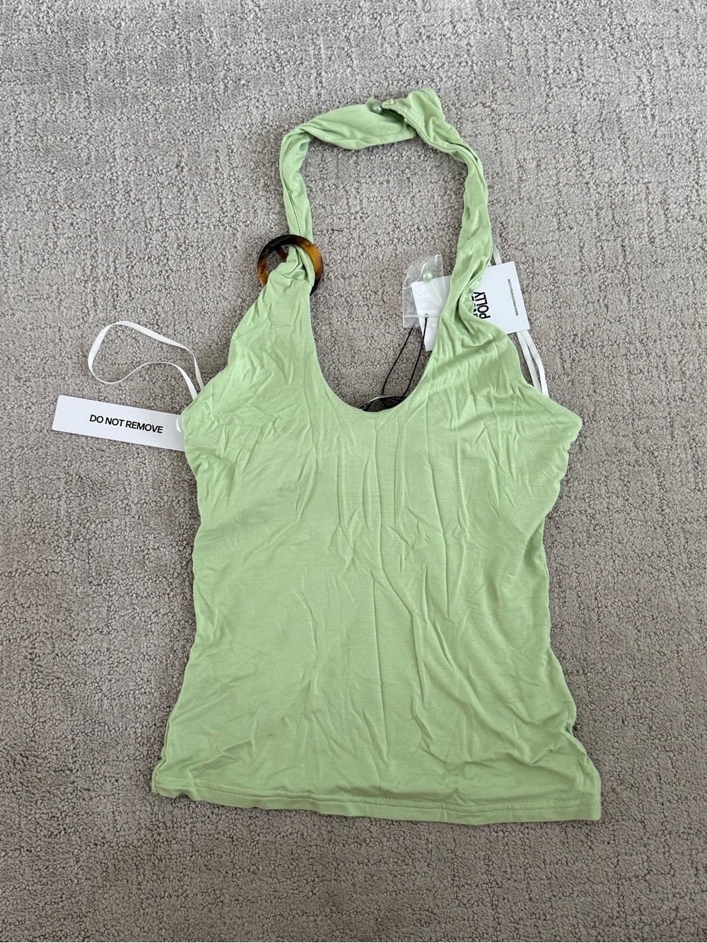Princess Polly Light Green Halter Tank with Tortoise Ring